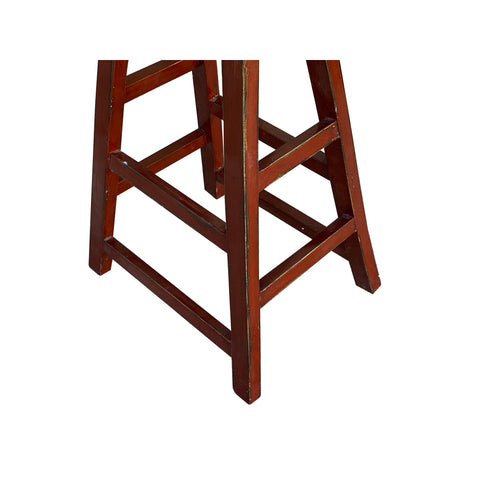 Simple Distressed Semi Gloss Brick Red Tall Wood Stool Bar Stool