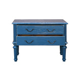 Rough Wood Blue Lacquer 2 Drawers Sideboard Credenza Table Cabinet ws3291S