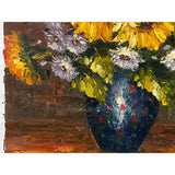 Impasto Oil Paint Canvas Art Sunflowers Blue Vase Scroll Painting ws3421S