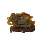 Chinese Hand Carved Agate Stone Peach RuYi Cloud Scroll Display Art ws3466S