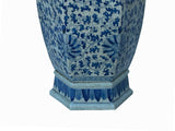 Vintage Chinese Off White Blue Flower Graphic Hexagonal Porcelain Vase ws3533S