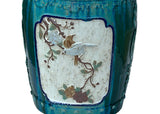Asian Round Turquoise Green Flower Bird Fish Motif Clay Garden Stool Table ws3544S