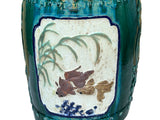Asian Round Turquoise Green Flower Bird Fish Motif Clay Garden Stool Table ws3553S