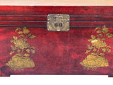 Vintage Distressed Brick Red Veneer Dragons Oriental Trunk Table ws3555S