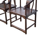 Pair Chinese Around Horseshoes-Back Brown Stain Armchairs ws3584S