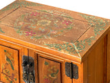 Chinese Distressed Orange Flower Graphic End Table Nightstand ws3592S