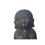 Chinese Dark Gray Stone Anjali Mudra Standing Cute Lohon Monk Statue ws3605S