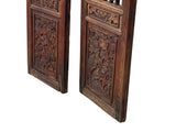 Pair Chinese Vintage Restored Wood Brown Flower Carving Wall Hanging Art ws3648S