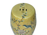 Distressed Yellow Porcelain Flower Birds Round Barrel Stool Table ws3692S