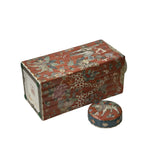Oriental Vintage Maroon Red Animal Graphic Square Column Shape Porcelain Jar ws3854S