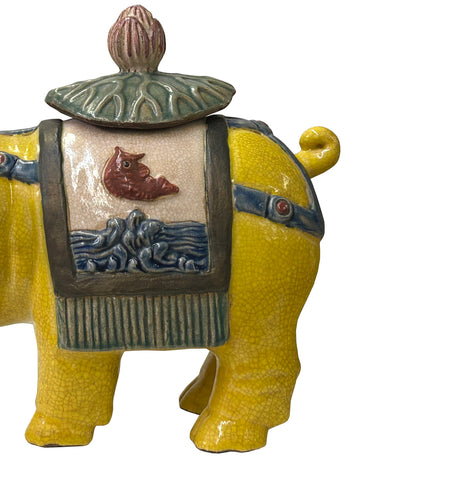 Oriental Vintage Yellow Gray Ceramic Piggy Shape Container Jar Figure ws3875S
