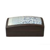 Chinese Old White Base Blue Scroll Flowers Porcelain Brown Wood Box ws3880S