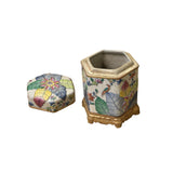 Chinese Oriental Porcelain Flowers Graphic Hexagonal Display Urn Jar ws3892S