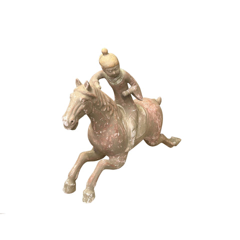 Chinese Vintage Terracotta Clay Man Riding Horse Figure Display Art ws3969S