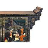 Vintage Chinoiseries Black & Stone Inlay Graphic Credenza Storage Cabinet ws4256S