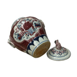 Orient Crackle Blue Red White Floral Graphic Ceramic Jar ws4718S
