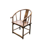 Chinese Oriental Brown Horseshoe Round Back Elm Wood Armchair ws4740S