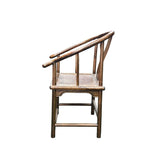 Chinese Oriental Brown Horseshoe Round Back Elm Wood Armchair ws4741S
