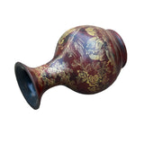 Chinese Brown Lacquer Golden Scenery Decorative Wood Vase Art ws4764S