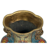 Vintage Cloisonné Vase Dragon Handles and Chinese Floral Motifs - Turquoise Decor ws4891S