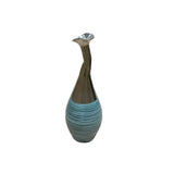 Teal Green Metallic Silver Glaze Narrow Neck Ceramic Art Vase ws4907S