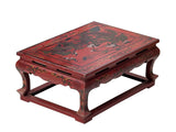 Vintage Distressed Red White Cranes Pine Graphic Rectangular Stand Table ws4946S