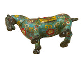 Vintage Chinese Turquoise Blue Flower Cloisonné Enamel Horse Statue ws4948S