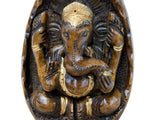 Vintage Oval Egg Shape Wood Relief Carved Ganesha Meditation Figure ws4951S