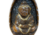 Vintage Oval Egg Shape Wood Relief Carved Buddha Meditation Figure ws4952S