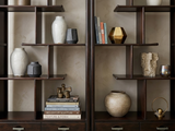Pair Asian Inspired Asymmetrical Dark Brown Shelving Display Cabinet Divider ws4972ABS