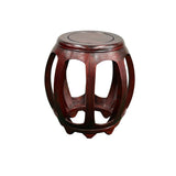 Vintage Reddish Brown Oriental Barrel Shape Round Stool Side Table ws4973S