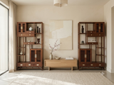 Pair Asian Inspired Asymmetrical Light Brown Shelving Display Cabinet Divider ws4975ABS