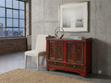 Vintage Distressed Brick Red Marks Point Edge Credenza Sideboard Cabinet ws4978S