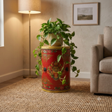 Distressed Red Lotus Tibetan Style Jewel Tower Graphic Round Drum Table ws4984S