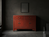 Distressed Brick Red Drawers Doors Sideboard Credenza Console Table ws4987S
