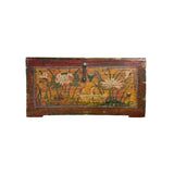 Vintage Distressed Brick Red Brown Lotus Cranes Oriental Wood Trunk Table ws4989S