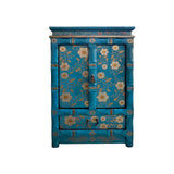 Distressed Teal Green Golden Floral Graphic Side End Table Nightstand ws4990S
