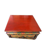 Tibetan Style Geometric Graphic Brown Golden Yellow End Table Nightstand ws4994S