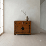 Distressed Vintage Style Weathered Orange Drawers Credenza Cabinet ws4995S