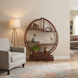 Oriental Circular Peach Shape Brown Wood Display Cabinet Room Divider ws4999S