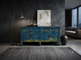 Distressed Bright Blue Oriental Sideboard Credenza Console Table Cabinet ws5014S