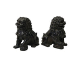 Pair Dark Brown Black Resin Fengshui Foo Dog Lions Figure ws5072S