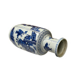 Oriental Blue White People House Gathering Graphic Porcelain Art Vase GB331S