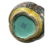 Oriental Purple Blue Gourd Shape Floral Graphic Porcelain Art Vase GB592S /cs2784