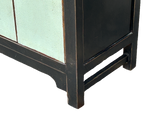 Distressed Black Frame Moon Face Light Green Blue End Table Nightstand ws4802S