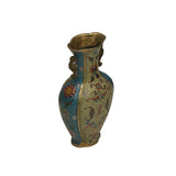 Vintage Cloisonné Vase Dragon Handles and Chinese Floral Motifs - Turquoise Decor ws4891S