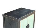 Distressed Black Frame Moon Face Light Green Blue End Table Nightstand ws4802S