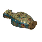 Vintage Cloisonné Vase Dragon Handles and Chinese Floral Motifs - Turquoise Decor ws4891S