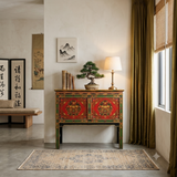 Asian Tibetan Style Floral Graphic Red Green Yellow Console Credenza Table ws4988S