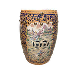 Vintage Oriental Chinoiserie Western Graphic Porcelain Stool Table Ottoman GB163S